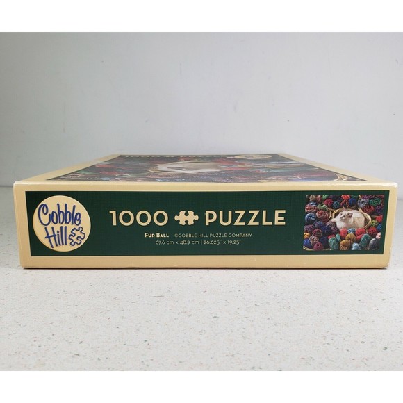 Cobble Hill 1000 piece Jigsaw Puzzle FUR BALL White Cat with Yarn Baskets - Picture 8 of 8